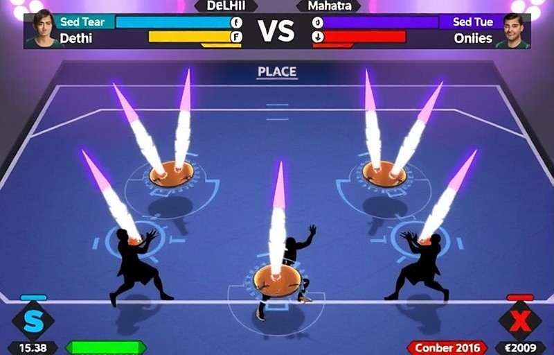 Spike Masters India gameplay showing an intense match between Delhi and Maharashtra teams with Spike Masters India watermark