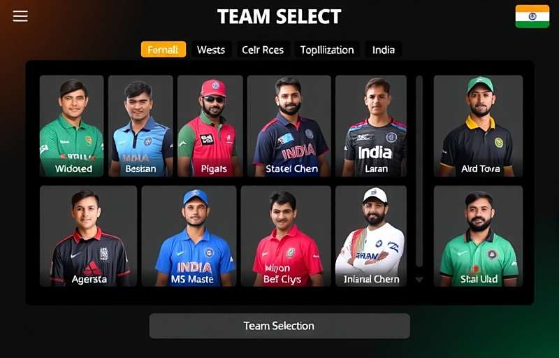 Spike Masters India team selection screen showcasing various Indian state teams in traditional attire with Spike Masters India watermark