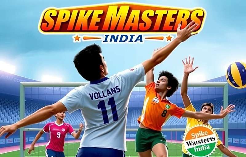 Spike Masters India game cover featuring Indian volleyball players in action with Spike Masters India watermark