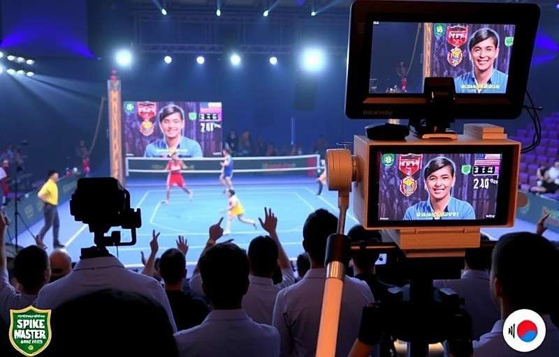 Spike Masters India National Championship final match with live streaming setup and cheering crowd with Spike Masters India watermark
